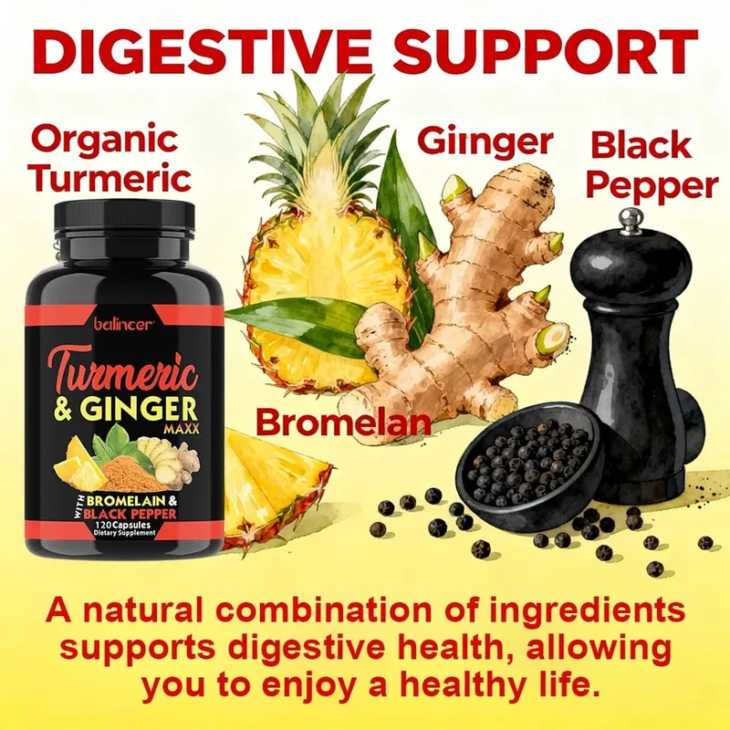 Organic Turmeric Curcumin Capsules with Ginger Support Joint Muscle Cardiovascular Cognitive Digestive & Immune Wellness — image 5