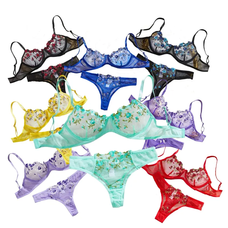 New Multiple Colors Available Embroidory Floral Babydoll Dresses Sexy Lingerie No-pad Bra And Brief Elegant Sleepwear Push Up — image 1