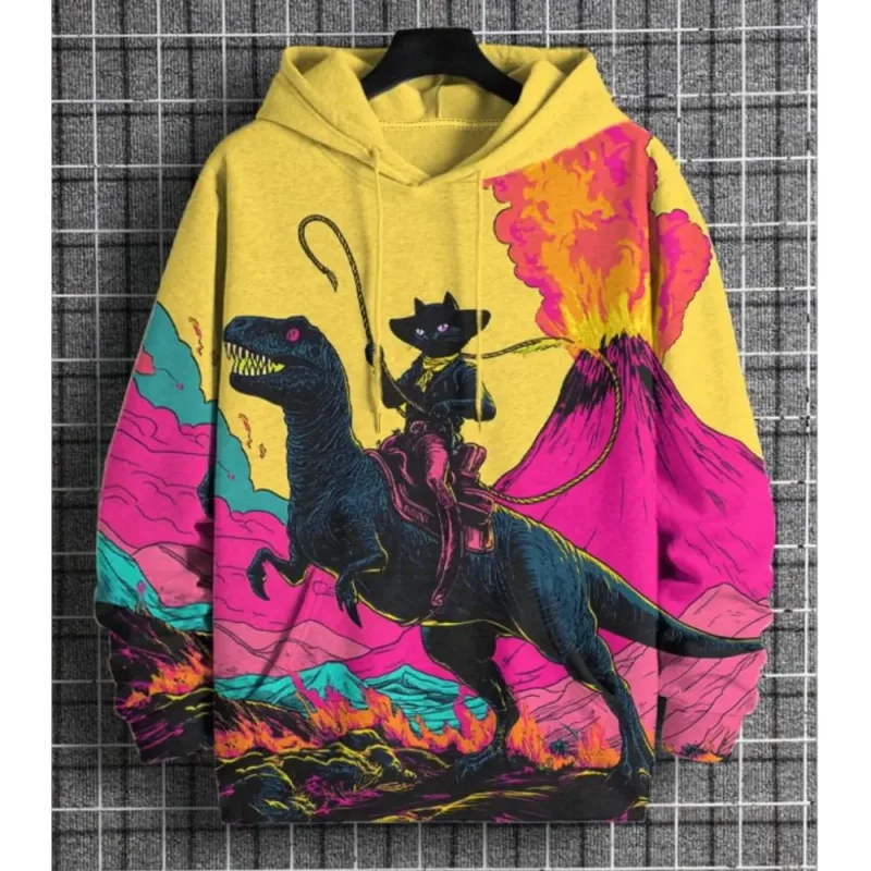 2026 Men's Hoodies Funny Cat Dinosaur UFO Art 3D Printed Cartoon Sweatshirt Men Women Tracksuit Oversized Casual Street Y2k Coat — image 5
