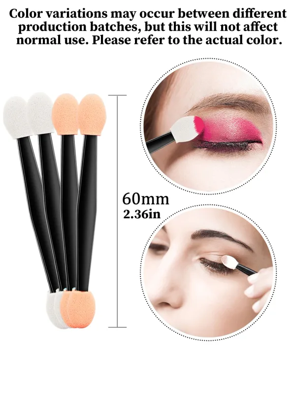 200/50/20 Double-Ended Eyeshadow Applicators Disposable Eye Makeup Brushes Double-Sided Sponge Applicators Suitable for Women and Girls (Black Nude White) — image 3