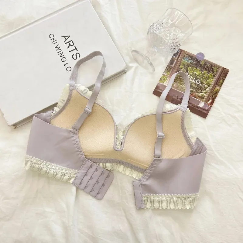 Junge Mädchen Dessous 2026 Neue Kleine Bequeme Dessous Nahtlose Einteiliges Bh Und Panty Sets Spitze Bogen Frau Unterwäsche — image 6
