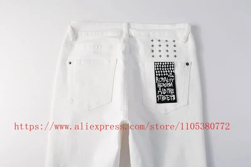 2026 New Arriva Men's Premium White Skinny Jeans Clean Fit Denim Pants High Street Fashion Trousers — image 5