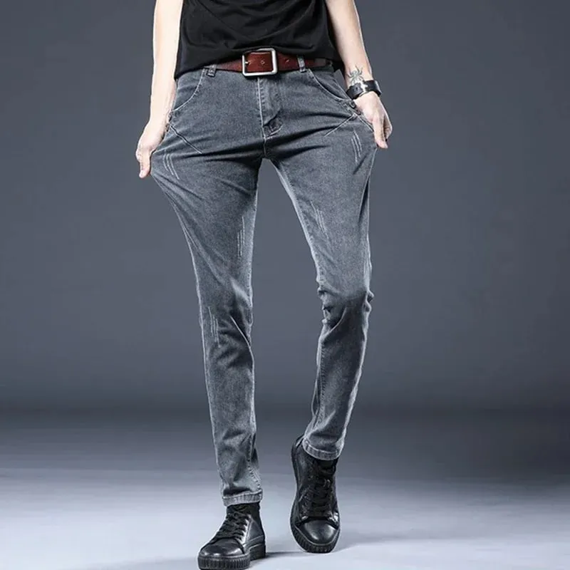 2026 New Gray Skinny Jeans Men's Slim Elastic Korean Fashion Vintage Casual Feet Male Clothing Denim Trousers 27-36 — image 4