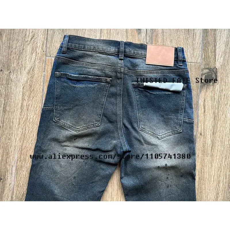 Men's American High Street Distressed Dirty Washed Indigo Spray Painted Stretch Skinny & Slim Fit Graffiti Streetwear Jeans — image 5