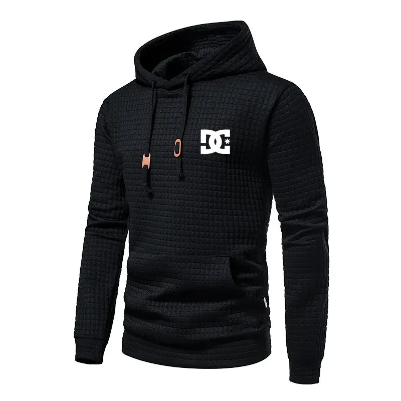 2025 New Spring and Autumn Europe Men DC Letters Printed Casual Large Pocket Hoodie Jumper Small Plaid Jacquard Plus Size — image 6