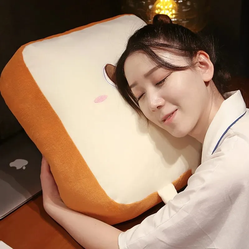 Cute Food Plush Throw Pillow Stuffed Toast Hamburger Cushion Smiling Face Happy Plushie Sofa Home Decor Gift — image 3