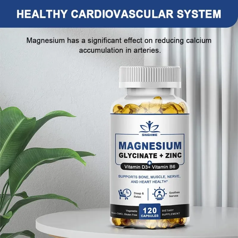 Magnesium & zinkkapslar för muskelled benenzym & hjärthälsa Vila & avkoppling Magnesiumglycinattillskott — image 6