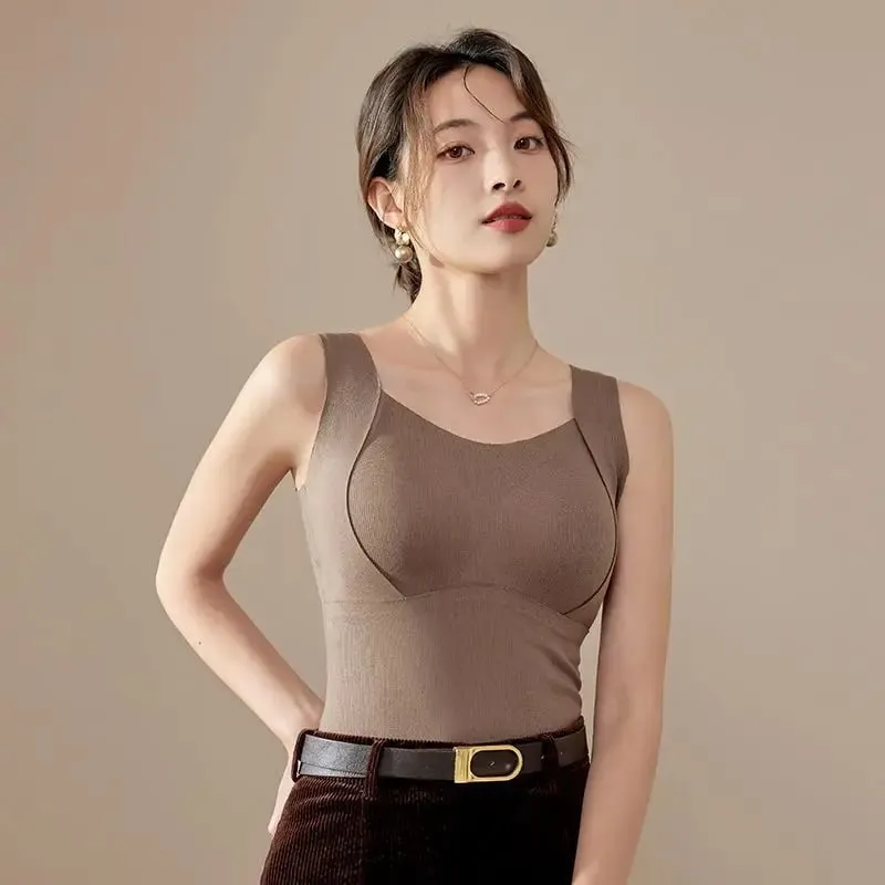 Womens Thermal Vest With Built In Bra Seamless Warm Lined Tank Top For Inner Winter Bottoming Top Friendly Intimate Lingerie New — image 11