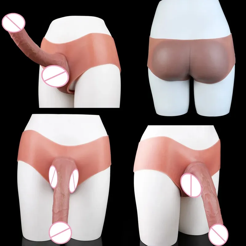 Gode ​​Long et creux à sangle pour homme, pénis Ultra réaliste, manches longues, pantalon, couverture de coq masculin, jouets sexuels