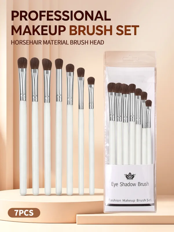 7Pcs Professional Eye Shadow Brush Set Horse Hair Eyeshadow Makeup Brushes Kit For Eye Blending Shading Cosmetic Makeup Tools