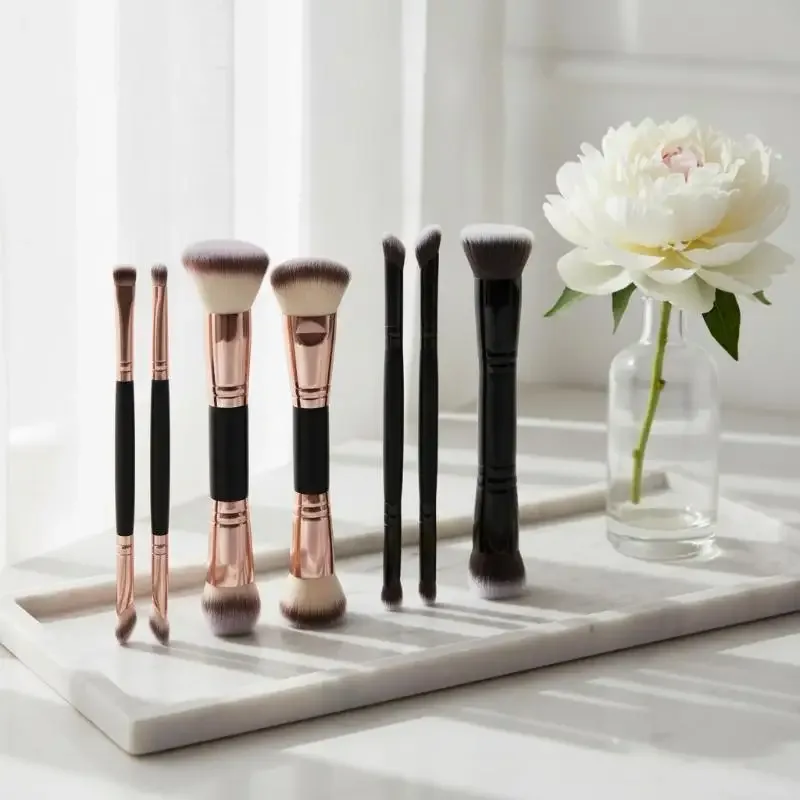 4Pcs Non-shedding Dual Ended Cosmetic Brushes Foundation Blush Concealer Loose Powder Makeup Brush Set