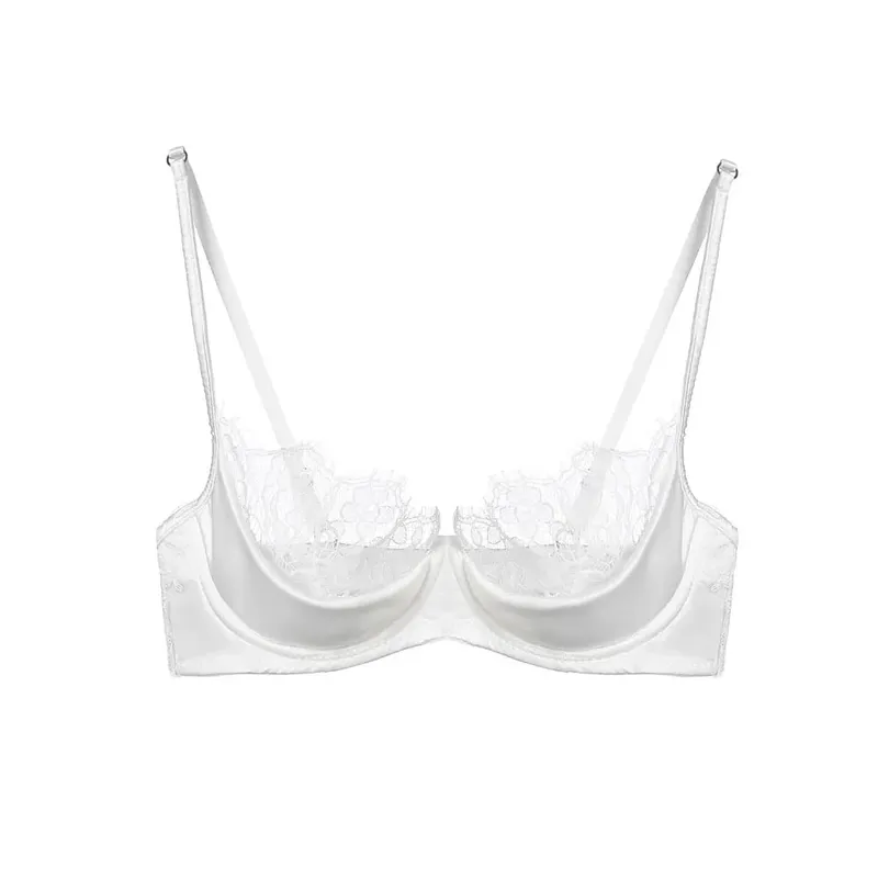 French Lace Half Cup Lingerie Set Green Ultra Thin Sheer Soft Comfortable Underwire Bra For Small Bust Women 32‑38AB — image 2