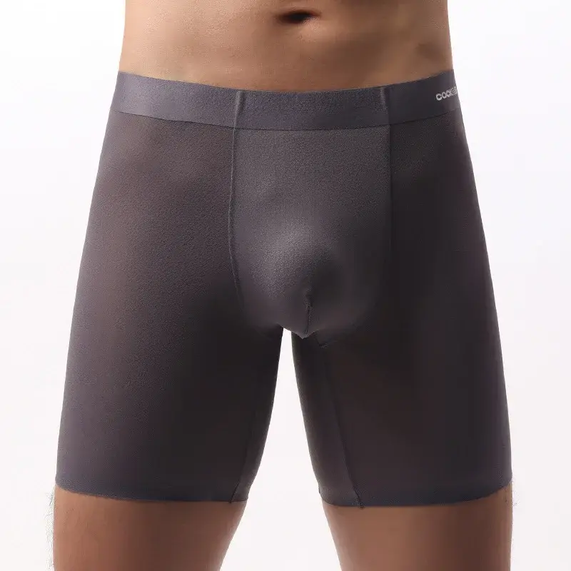 Ice Silk Long Boxer Shorts Men Ultra-thin Breathable Sports Underwear Sexy See Through Panties Male Quick Dry U Pouch Underpants — image 2