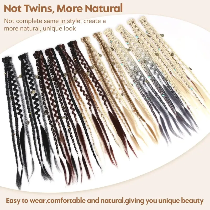 Clip in Braid Hair Extensions for Women 20" Boho Dreadlock Clip in Braids with Beads & Charms 2PCS Synthetic Braided Hairpiece — image 5