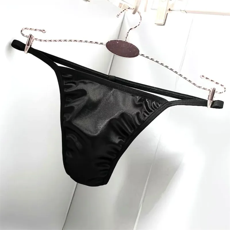 2PCS Men's T-back Thong Sexy Thin Strap Glossy Ice Silk Underwear Male U Convex Night Bikini Low Waist Plus Size Satin G-strings — image 4