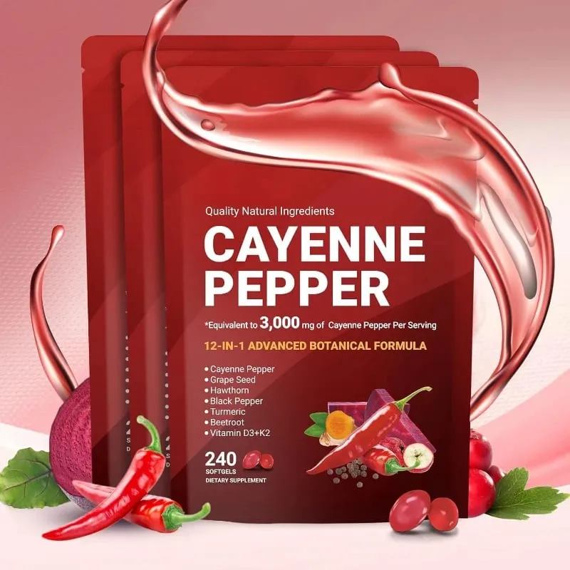 Suplemento de cápsulas de pimenta caiena com semente de uva, beterraba, cúrcuma, vitaminas D3 K2, suporte de ervas, veias das pernas, saúde dos vasos sanguíneos — image 8