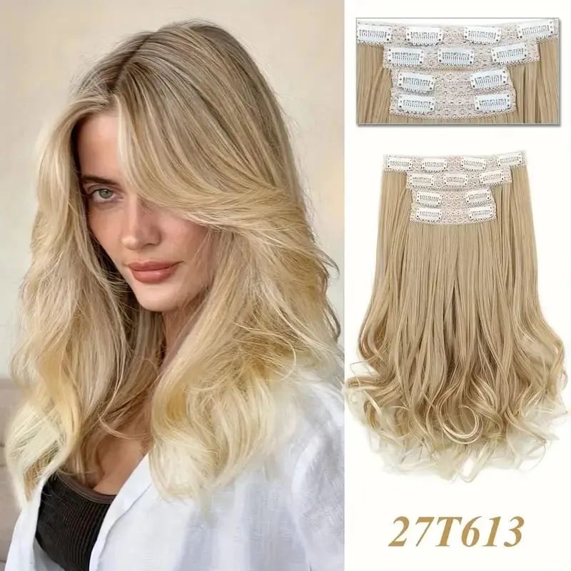 Synthetic 14Inch 4pcs/set Short Beach Wavy Curly Clip In Hair Extensions Heat Resistant Hairpiece For Women Daily Use