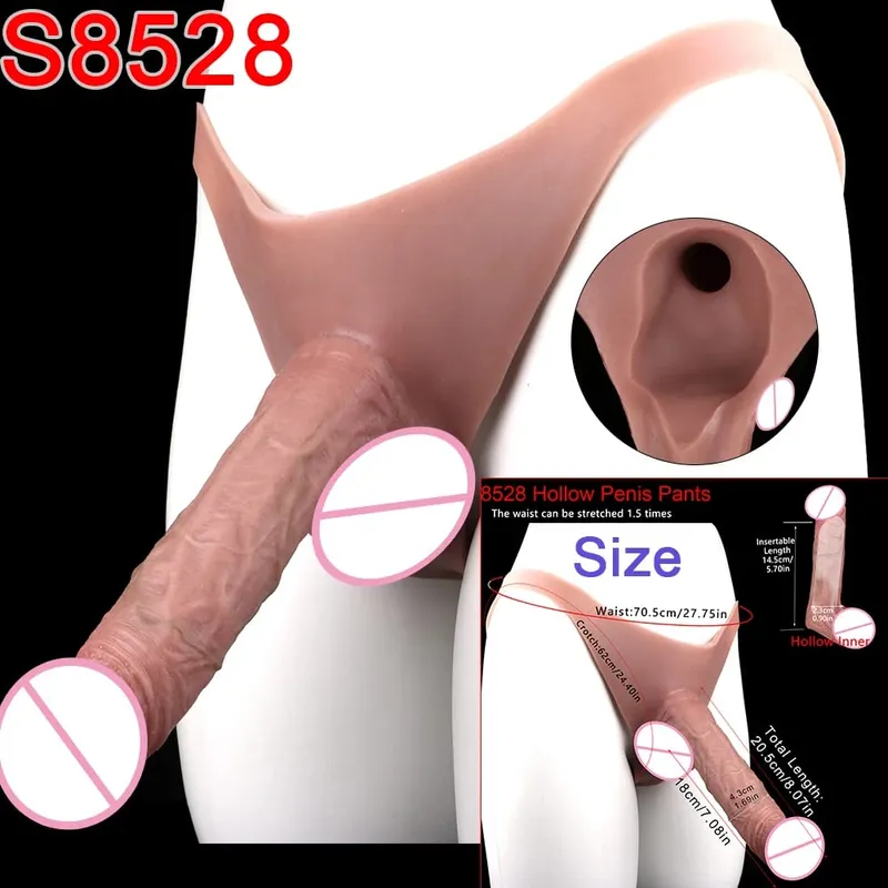 Gode ​​Long et creux à sangle pour homme, pénis Ultra réaliste, manches longues, pantalon, couverture de coq masculin, jouets sexuels