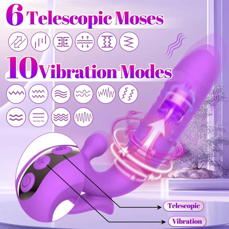 Realistic Dildo Telescoping Masturbator for Women Powerful G-Spot Clitoral Vaginal Vibrator with Nipple Stimulator Adult Sex Toy — image 2
