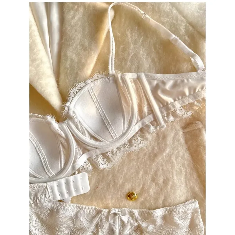 French Half Cup Rabbit Ear Bra Set Hot Sale Strapless Non‑Slip Minimizer Side Support Anti‑Sag 32‑38 Women Lingerie — image 7