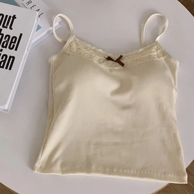 Sommer frauen Weste Ärmellose Spitze Off Schulter Sexy Schlank Top Mit Brust Pad Modische Tank Top Y2K Weibliche Gepolsterte leibchen — image 9