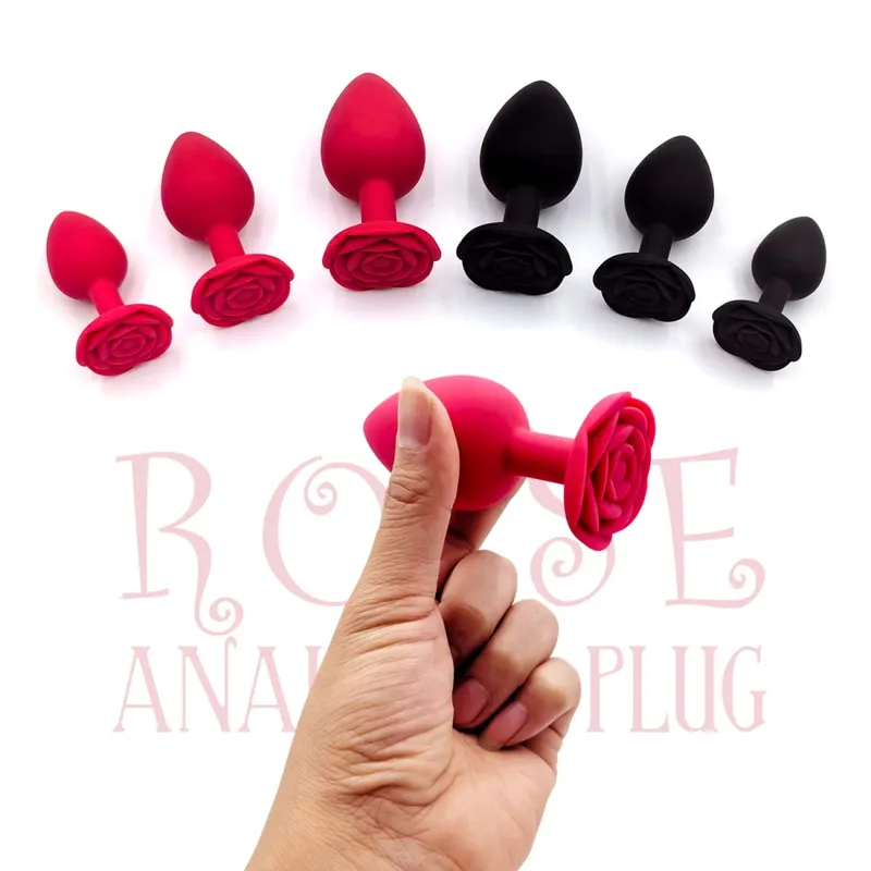 Soft Silicone Rose Flower Anal Plug Beginner To Expert 3 Sizes Butt Plug Anus Trainer Dildos Adule Sex Toys For Couple Women Men — image 3