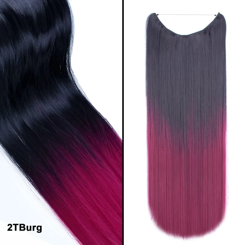 Jeedou Invisible Hair Extension Multi Color Ombre Wire One Piece Straight Wavy Synthetic Heat Resistant Hairpiece for Women