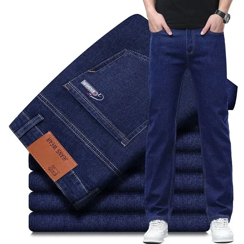 2026 New Comfortable Fabric Jeans Men Business Slim Fit Denim Pants Male Stylish Solid Color Straight Leg Casual Trousers — image 9