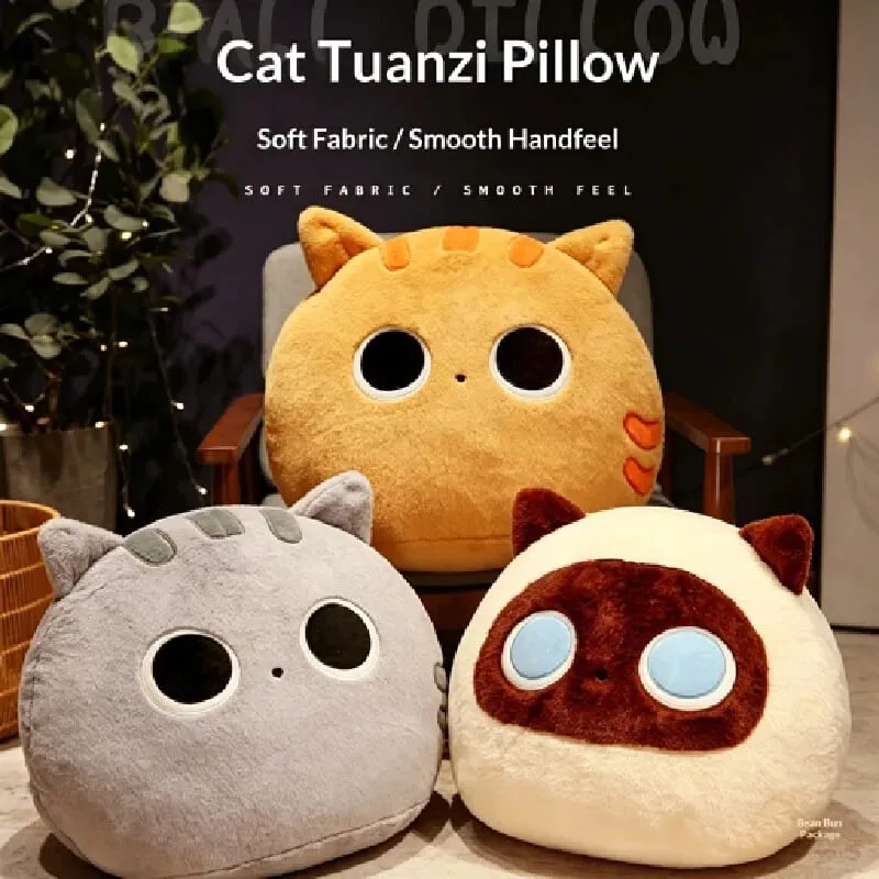 Generic Fluffy Cute Round Black And Brown Cat Plush Pillow Soft Stuffed Plush Toy Sofa Bed Back Cushion Home Decor For Adult — image 5