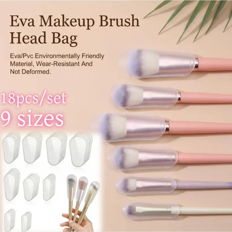 18pcs/set Makeup Brush Dust Cover 9-Size Universal Fit Clear Storage Bag for MakeUp Brushes Waterproof Bristle Protection Cover — image 1