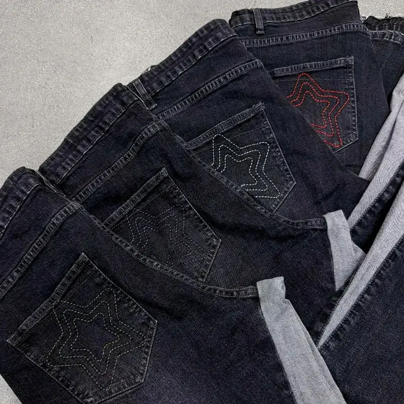 Y2k Hate Society Flared Jeans Men Retro Spider Web Embroidery Washed Jeans American Hip Hop Streetwear Unisex Bootcut Jeans — image 4