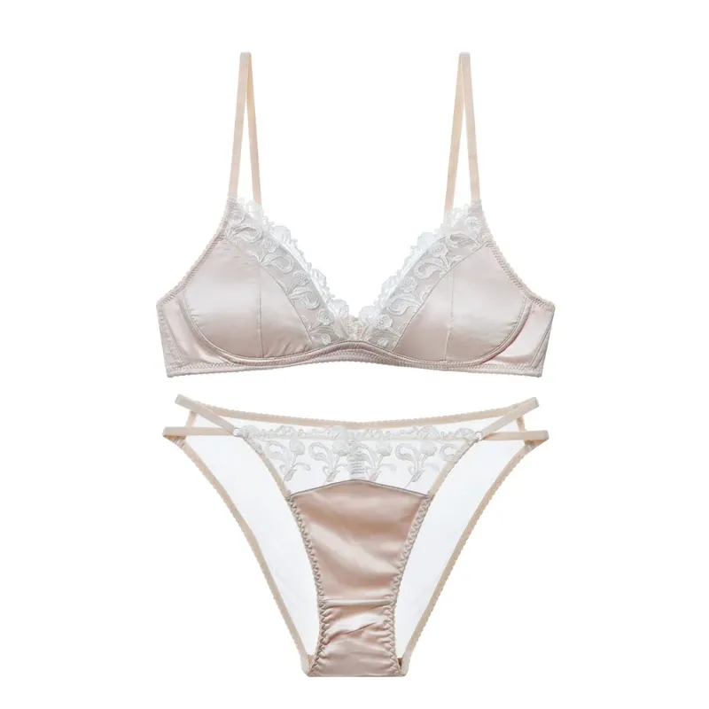 French Style Lingerie Set for Women Thin Non-Wired Triangle Cup Bra Lace & Embroidery Design — image 6