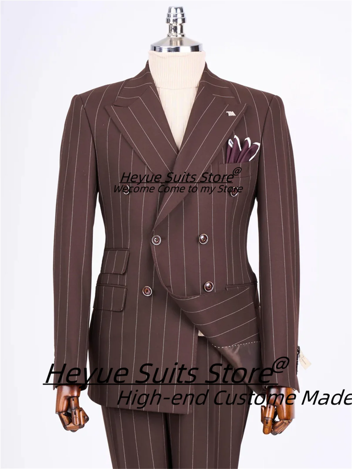 Handsome French style Stripe Men Suits Slim Fit Double Breasted Groom Tuxedos 2 Pieces Sets Classic Male Blazers Ropa Hombre — image 1