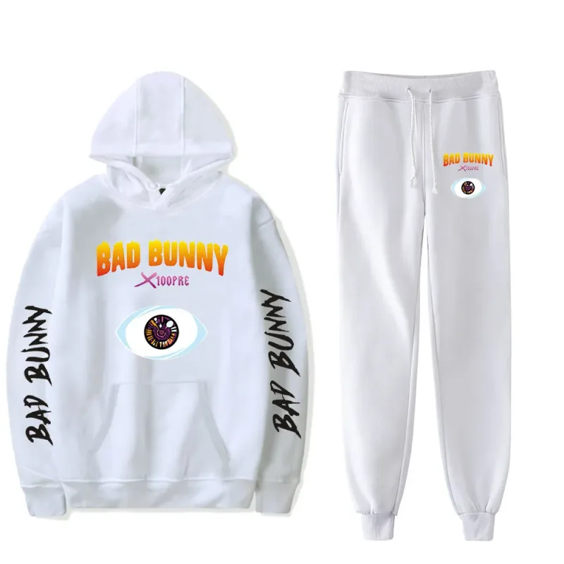 Harajuku Comfortable Funny bad bunny Print Sweatshirt Sweatpants Suit Men/Women Hoodies+ Trousers Suit Cute 2 Piece Set Clothes — image 8