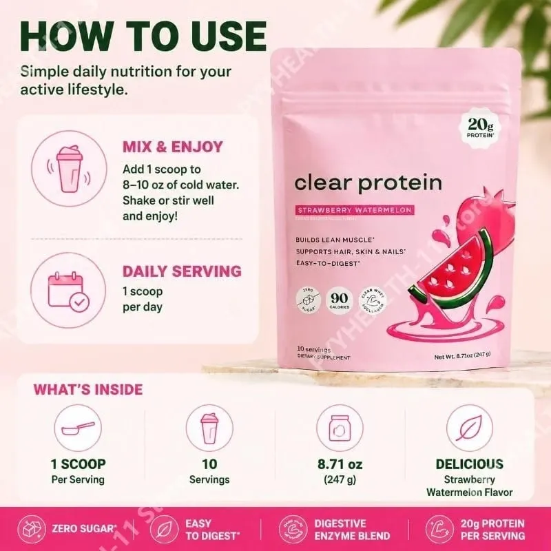 Clear Protein Powder with 20g Protein Per Serving Digestive Enzyme Blend and Bovine Collagen Peptides - 10 Servings — image 6