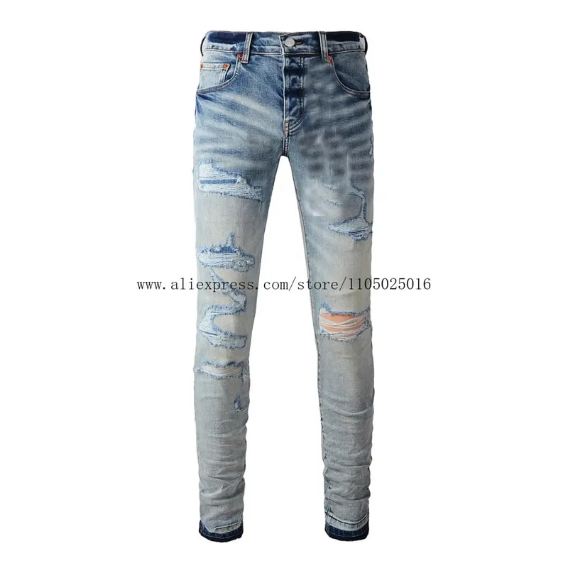 High Street Brand Men's Jeans American Distressed Coated Blank Stretch Skinny Button Fly Ripped Pants Trousers — image 2