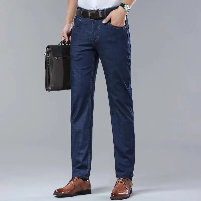 New Men's Summer Ultra-Thin Jeans Fashion Business Comfortable Soft Casual Denim Pants Lightweight Elastic Straight Leg Trousers — image 4