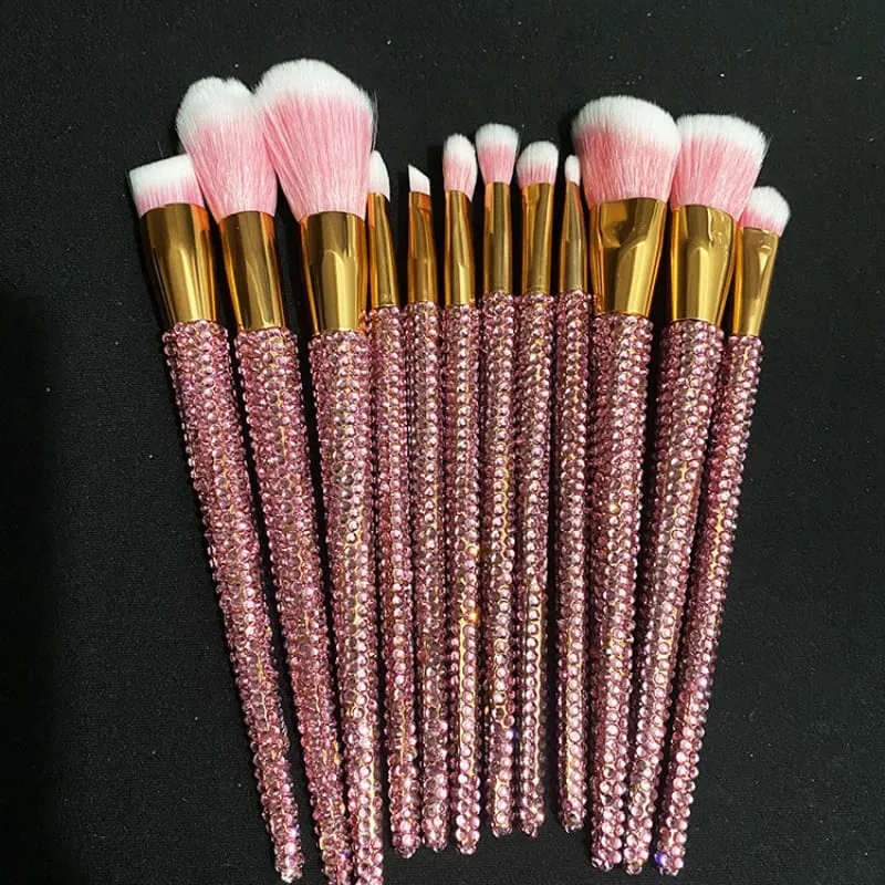 Diamond-studded Makeup Brushes 12Pcs/set Gems Makeup Beauty Tools Full Diamond Loose Powder Foundation Concealer Brush Bling — image 9