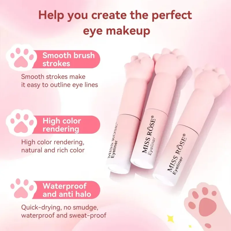 Pink Cat Paw Black Liquid Eyeliner Pen Fast Drying Long-lasting Smudge Proof Makeup Holding Premium Eye Liner Pen Eye Cosmetics — image 6