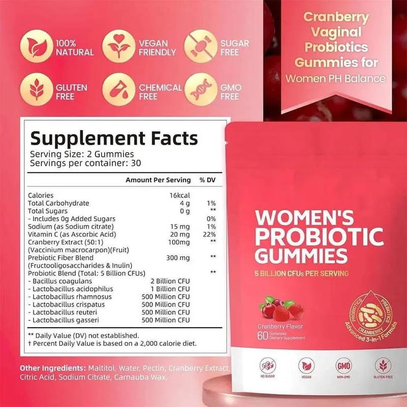 Women Probiotic Gummies With Cranberry For Vaginal & Urinary Health Digestive Health Support Berry Flavor Dietary Supplement — image 3