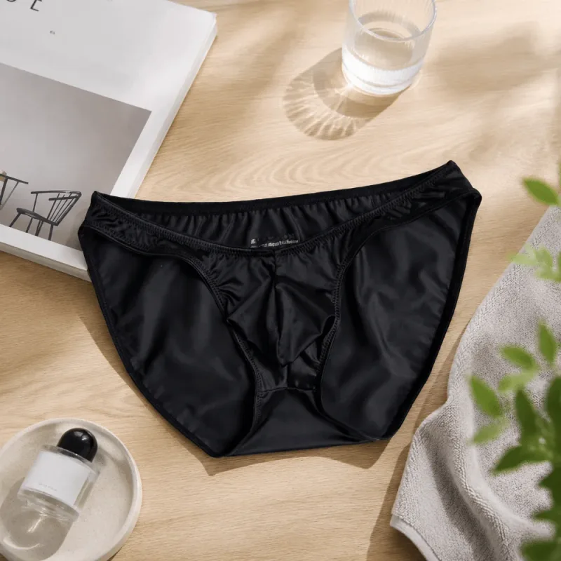 Comfortable Low Waist Men's U-Pouch Underwear Breathable Seamless Satin Silk Briefs Narrow Belt Lingerie Ice Silk Panties Sports — image 12