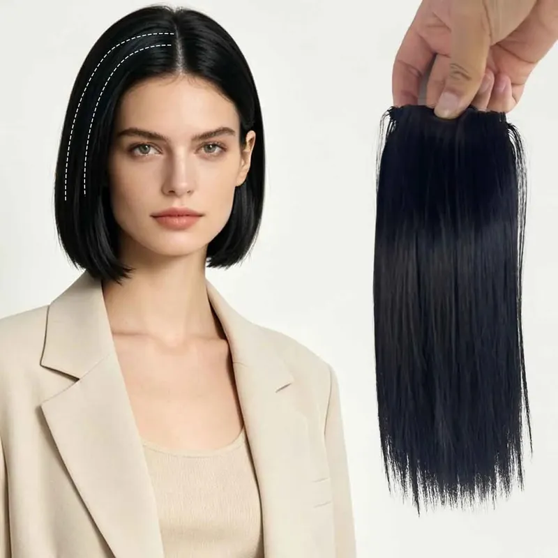 Straight Clip In Hair Extensions Synthetic 8"12" Hair Topper For Women Invisible Clip On Hair Patch Thick Booster Hairpieces — image 1