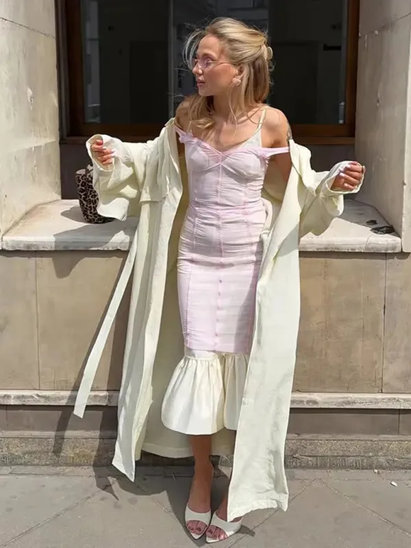 Women Lace Patchwork Sling Dress Mesh Midi Cover-up See Through Sleeveless Spaghetti Strap Dresses 2026 Summer Sexy Chic Wear — image 7