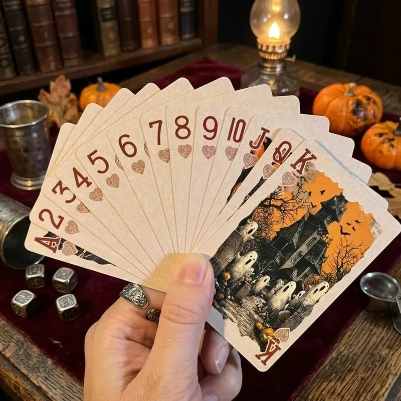 55pcs Vintage Halloween Playing Cards Deck Spooky Pumpkin Skeleton Poker Cards Dark Gothic Board Game Family Party Prop Gift — image 3
