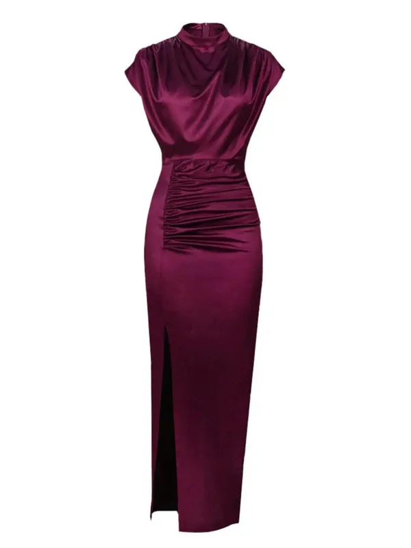 2026 Summer New Women's Color Ding Long Dress Solid Color Dress Split High Waist Temperament Bag Hip Commuter Dress — image 2