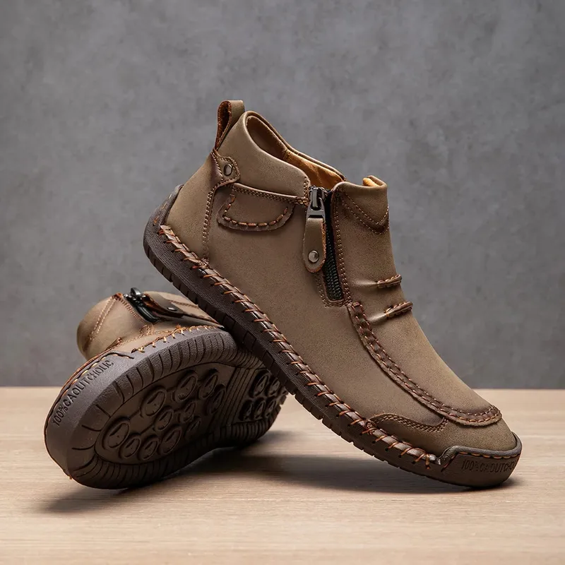 New Autumn Handmade Leather Men Boots Outdoor Design Sneakers Man Breathable Casual Leather Shoes Men Ankle Boots Fall Plus Size — image 3