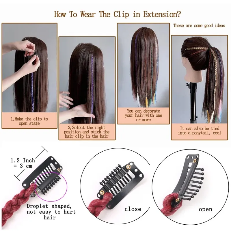 Estensioni clip-in sintetiche da 5 pezzi / lotto per le donne Coda di cavallo Arcobaleno Estensione dei capelli treccia 22 '' Ombre Parrucchino Treccia con clip — image 6