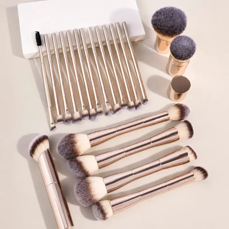 20-Piece Professional Makeup Brushes Set Metal Handle Wand With Velvet Pouch Soft Foundation Powder Blush Eyeshadow Eyebrow B — image 2