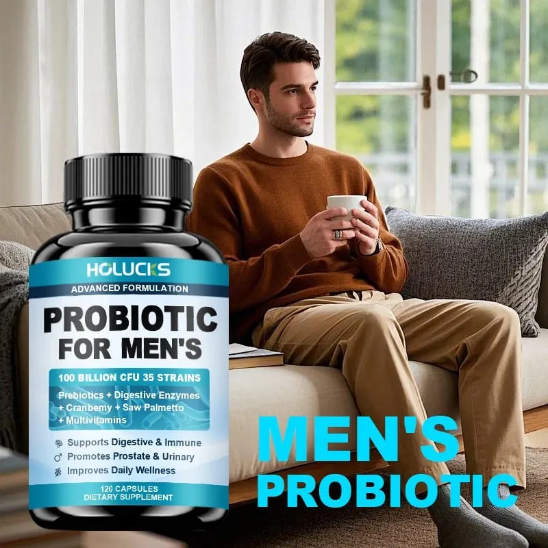 Advanced Men's Probiotic Supplement 100B CFU Prebiotic Fiber Enzymes Saw Palmetto Cranberry for Prostate Urinary Wellness