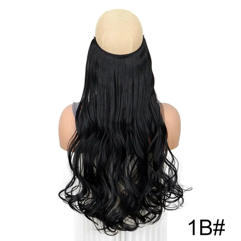 20Inch Synthetic Long Curly Invisible Wire Hair Extensions Headband Heat Resistant No Clips Hairpiece for Women
